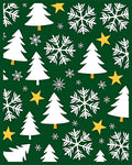 Festive Green Christmas Trees Snowflakes Stars Rug