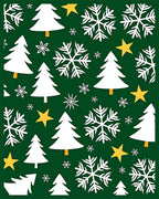 Festive Green Christmas Trees Snowflakes Stars Rug