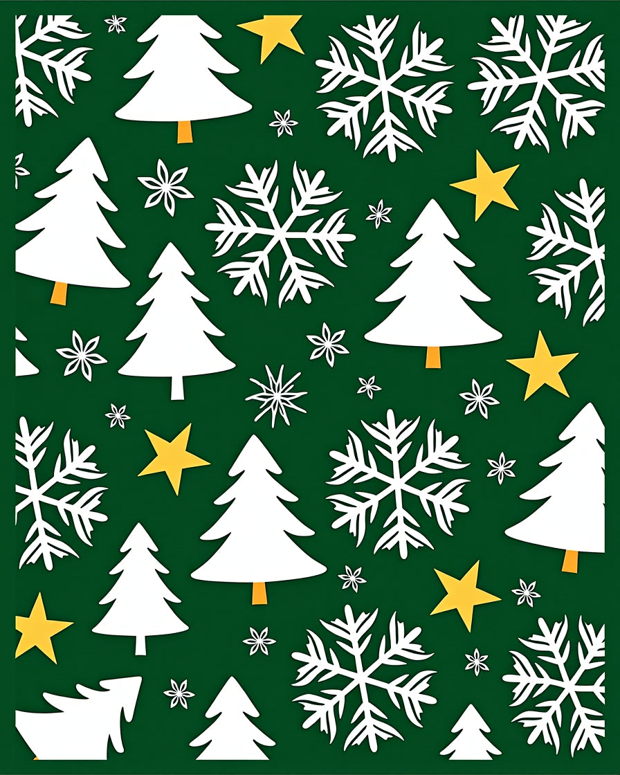 Festive Green Christmas Trees Snowflakes Stars Rug