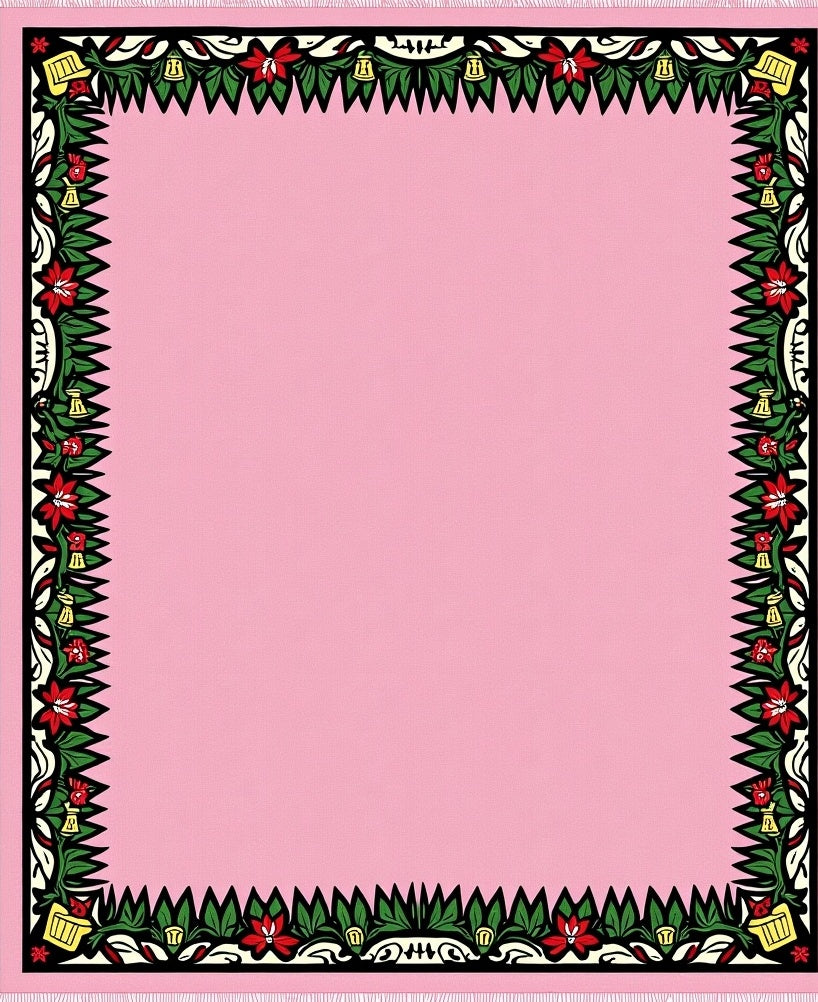 Pink Floral Christmas Border Rug