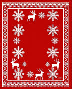 Red White Snowflake Deer Border Rug
