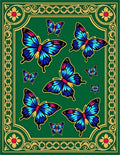 Emerald Green Butterfly Garden Border Rug