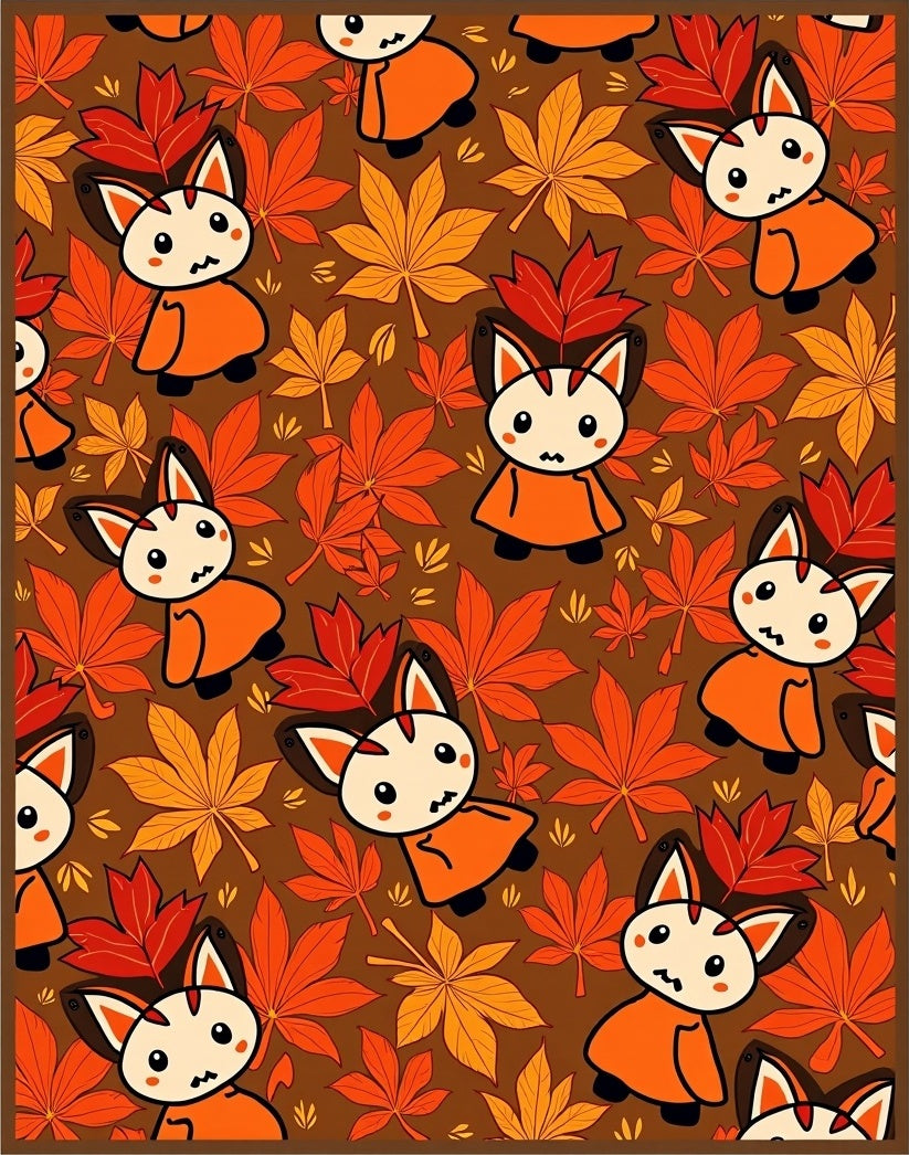 Cute Autumn Fox Leafy Meadow Rug