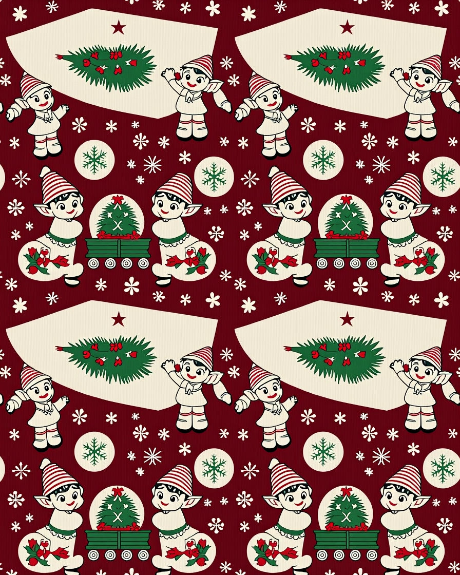 Christmas Elves Tree Snowflake Motley Rug