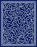 Deep Blue Swirling Vines Bordered Rug