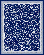 Deep Blue Swirling Vines Bordered Rug
