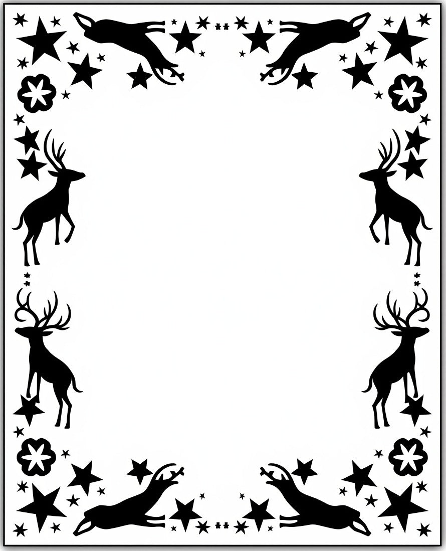 Black Deer and Star Border Rug