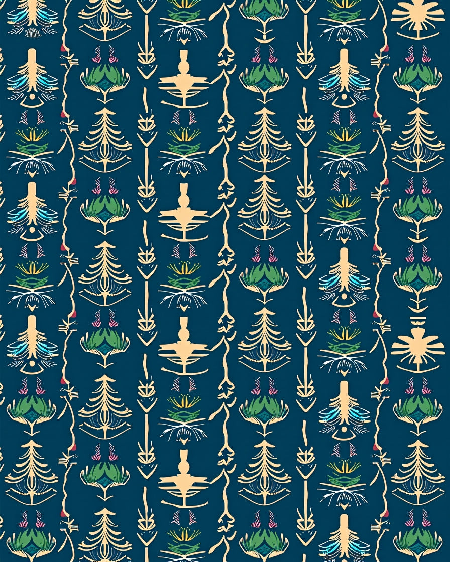 Deep Blue Botanical Figurine Rug