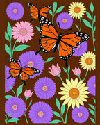 Orange Monarch Butterflies and Flowers Rug