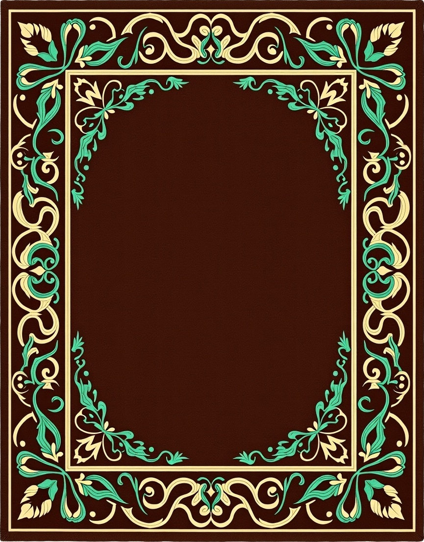 Rich Brown Floral Scroll Frame Rug