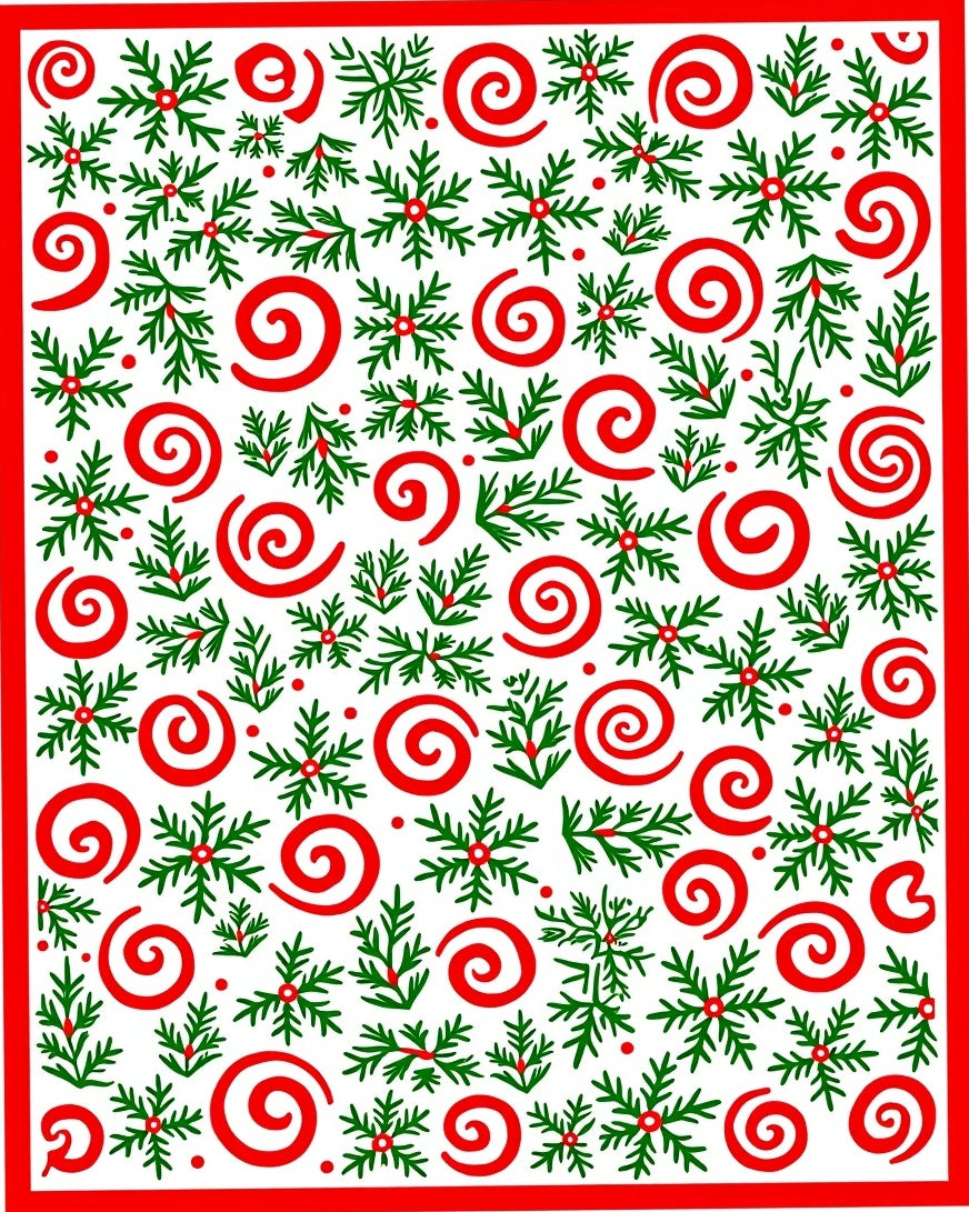 Red Green Swirl Pine Sprig Cluster Rug