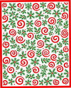 Red Green Swirl Pine Sprig Cluster Rug