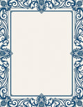 Ornate Deep Blue Floral Scroll Frame Rug
