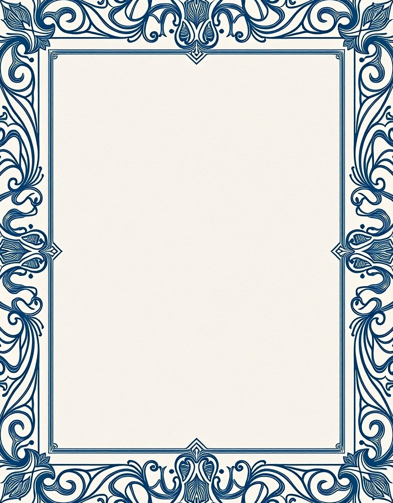 Ornate Deep Blue Floral Scroll Frame Rug