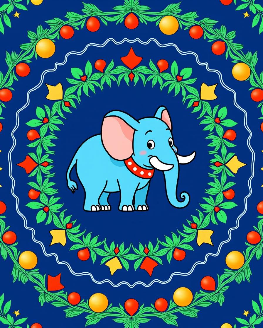 Blue Elephant With Foliage Border Rug