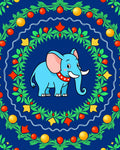 Blue Elephant With Foliage Border Rug