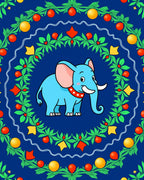 Blue Elephant With Foliage Border Rug