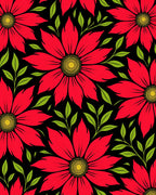 Vibrant Red Floral Black Background Rug