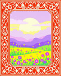 Vivid Retro Sunflowers Fields and Hills Rug