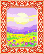 Vivid Retro Sunflowers Fields and Hills Rug