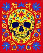 Vibrant Yellow Skull Floral Garland Rug