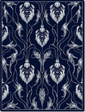 Dark Blue White Art Nouveau Floral Rug