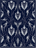Dark Blue White Art Nouveau Floral Rug
