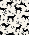 Black Deer Snowflakes Whimsical Silhouette Rug