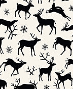 Black Deer Snowflakes Whimsical Silhouette Rug