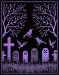Creepy Purple Graveyard Bird Scene Rug