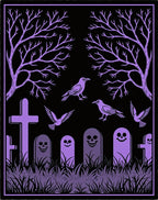Creepy Purple Graveyard Bird Scene Rug