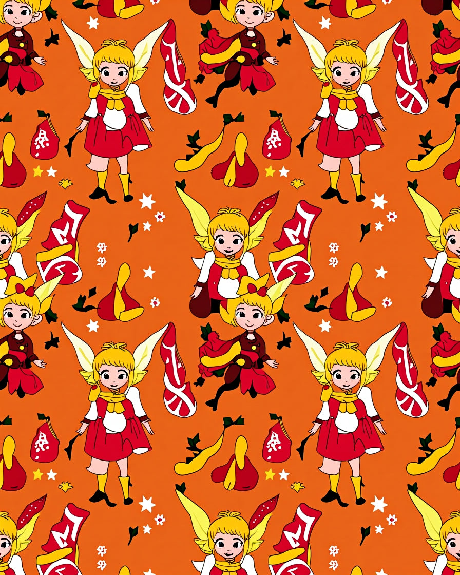 Whimsical Red Yellow Fairy Characters Rug