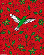 Crimson Hummingbird Floral Garden Rug