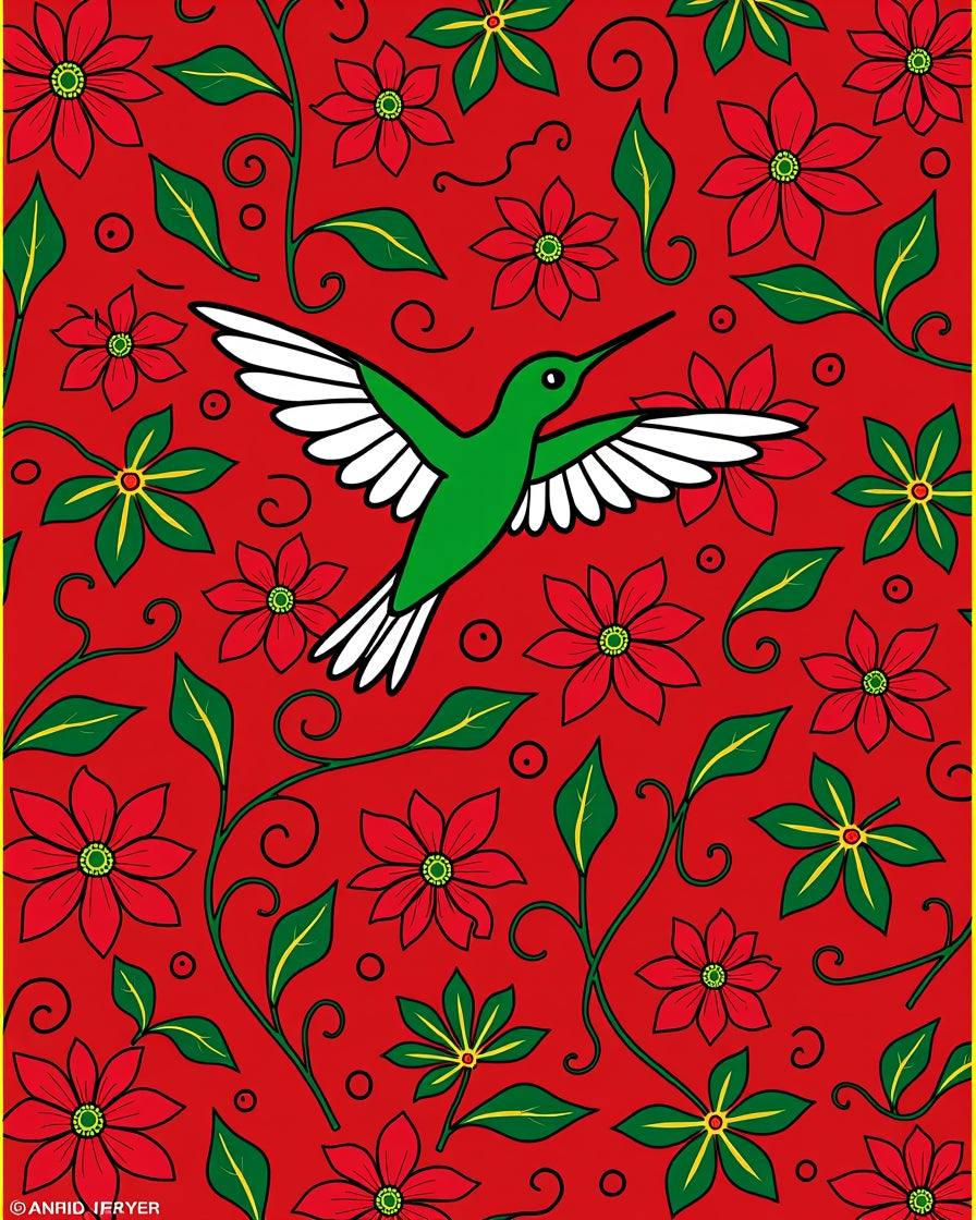 Crimson Hummingbird Floral Garden Rug