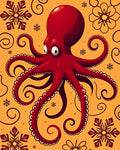 Crimson Octopus With Floral Swirls Rug