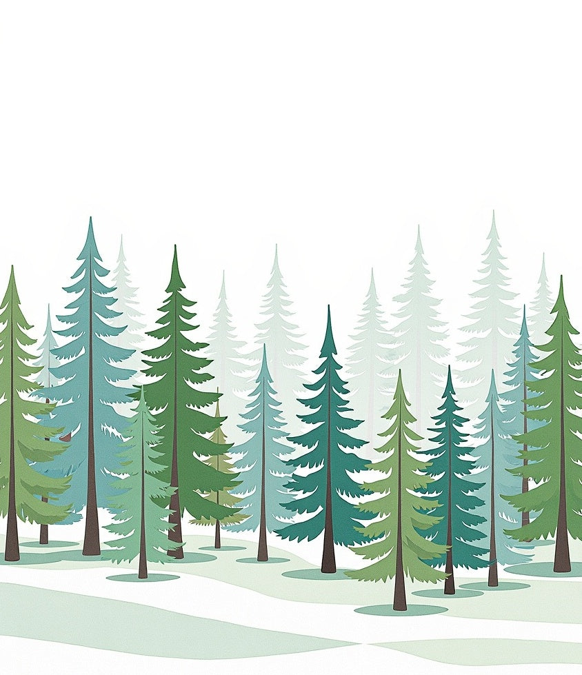 Misty Forest Evergreen Trees Rug