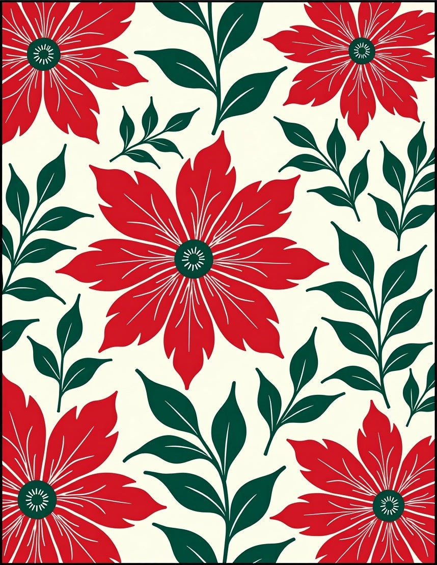Bold Red Poinsettia Floral Botanical Rug