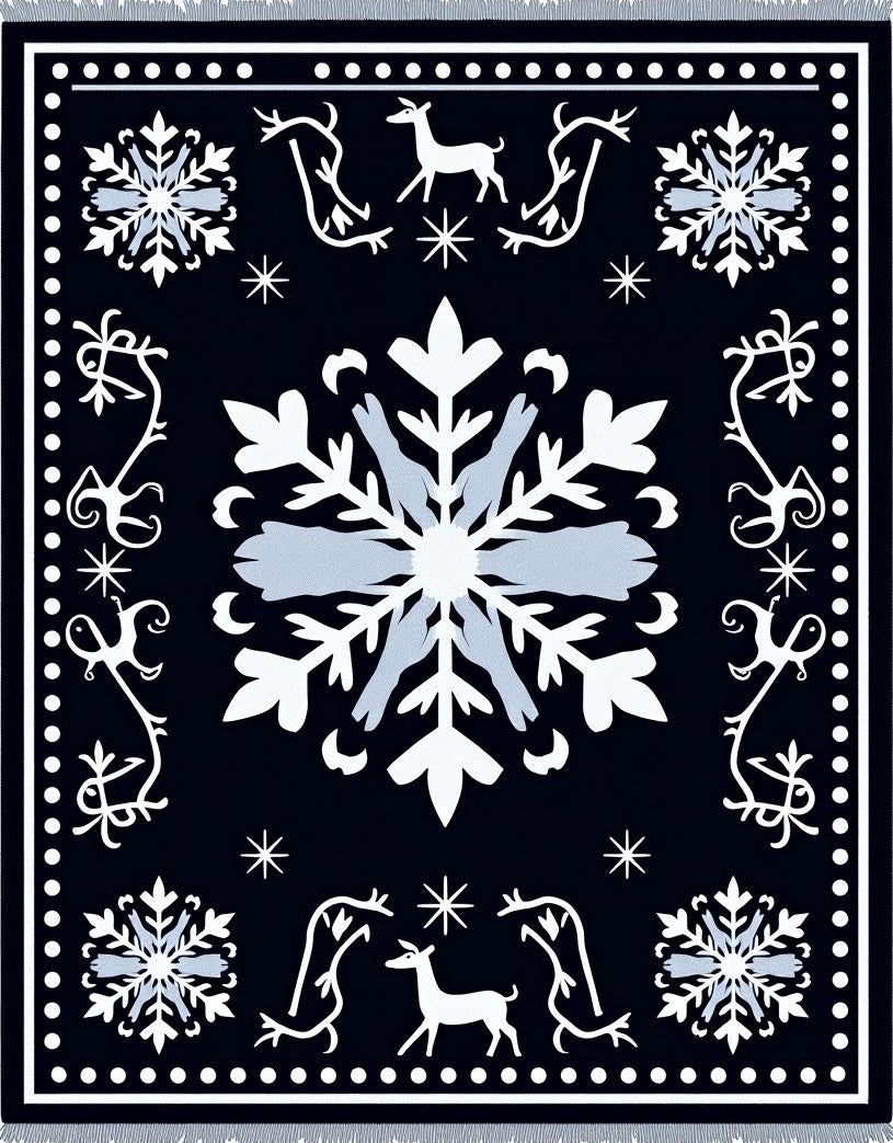 Winter Navy Snowflake And Deer Rug