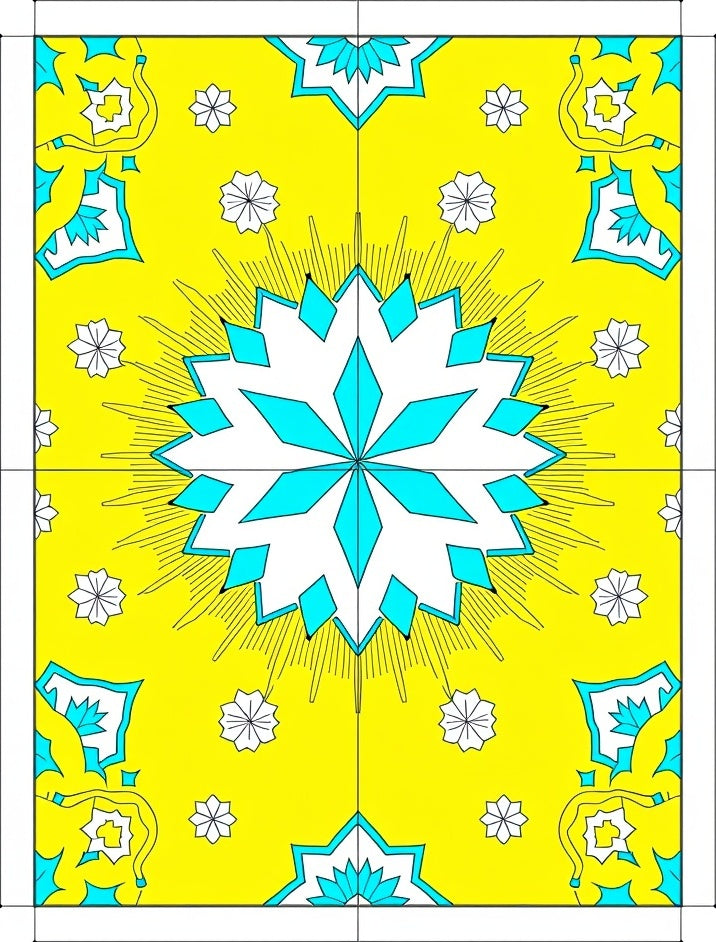Bright Yellow and Teal Starburst Medallion Rug