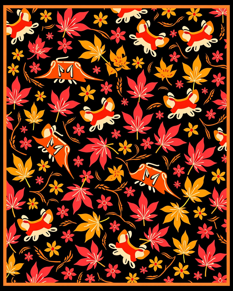 Vibrant Autumn Leaves Fox Floral Rug
