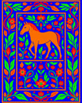 Vibrant Orange Horse Floral Border Rug