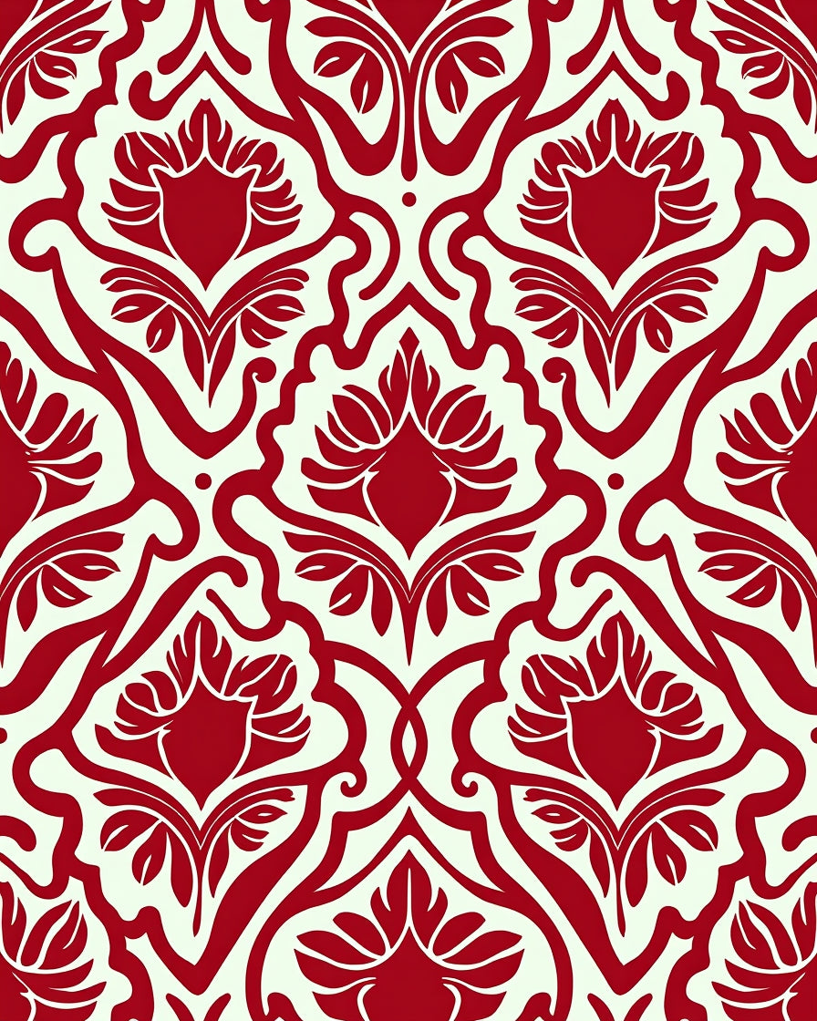 Crimson Floral Damask Medallion Rug