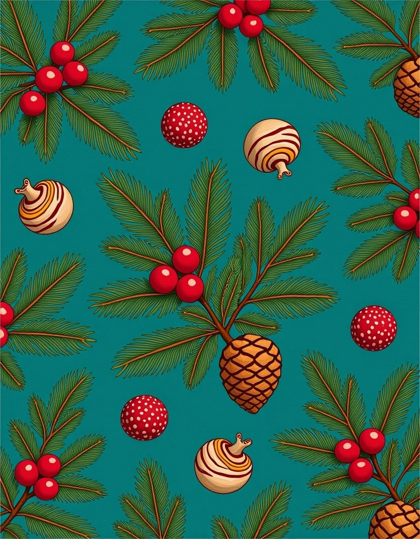 Festive Pine Berry Ornaments Snowflakes Rug