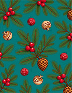 Festive Pine Berry Ornaments Snowflakes Rug