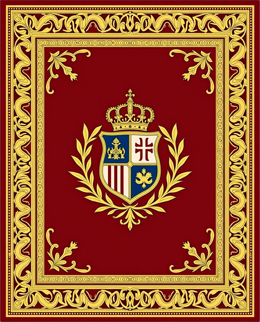 Regal Crest Emblem Ornate Border Rug