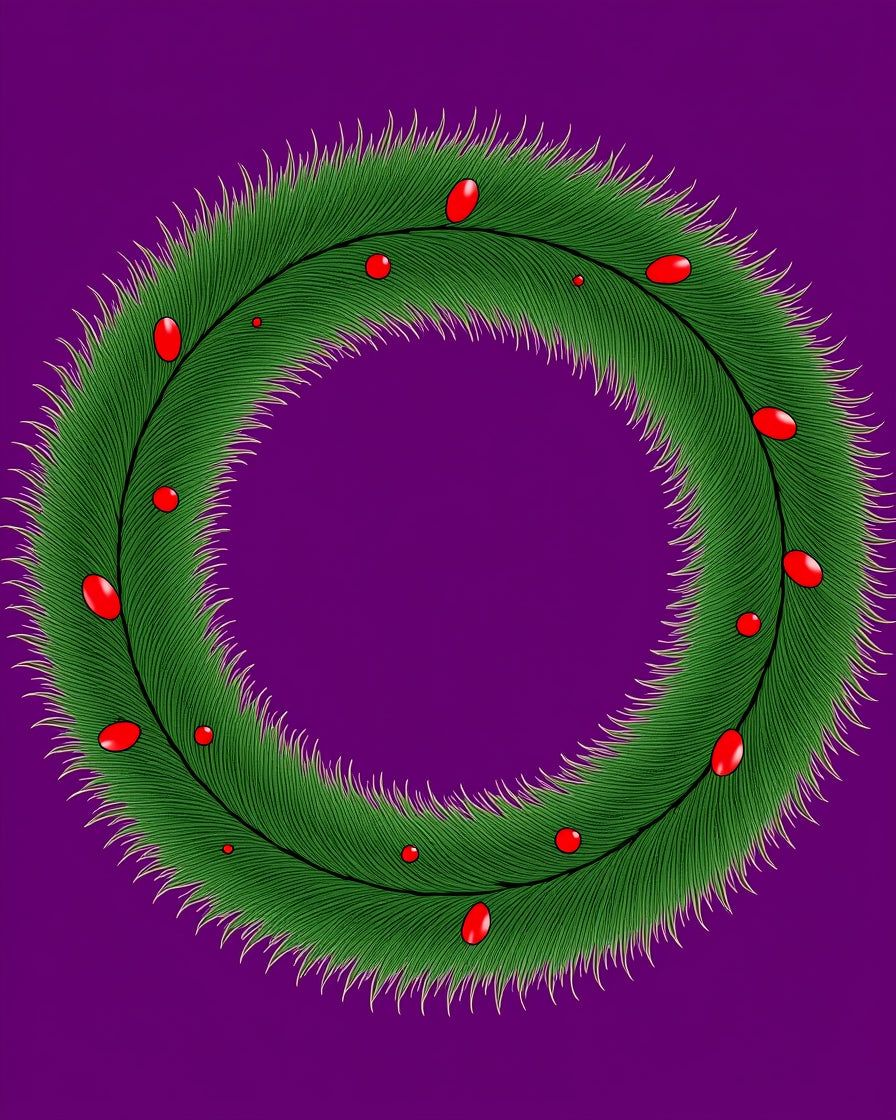 Green Pine Wreath with Red Berries Rug