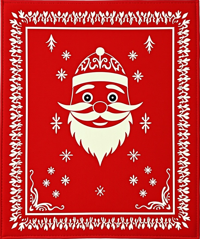 Crimson Santa Claus Snowflakes Festive Rug
