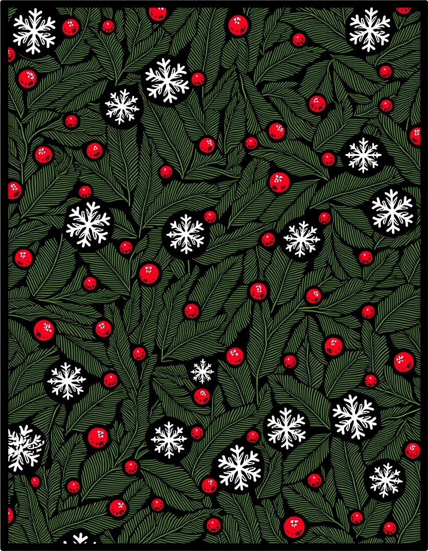 Festive Green Holly Snowflake Berry Rug