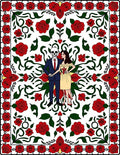 Crimson Rose Skull Couple Floral Border Rug