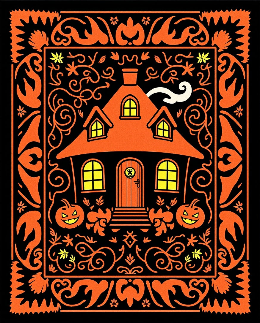 Spooky Orange Haunted House Garden Art Rug